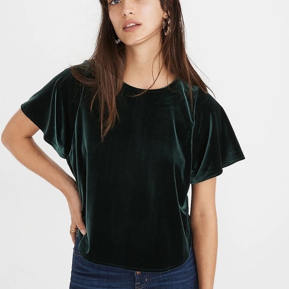 Madewell Velvet flutter sleeve Top XS - Picture 1 of 8